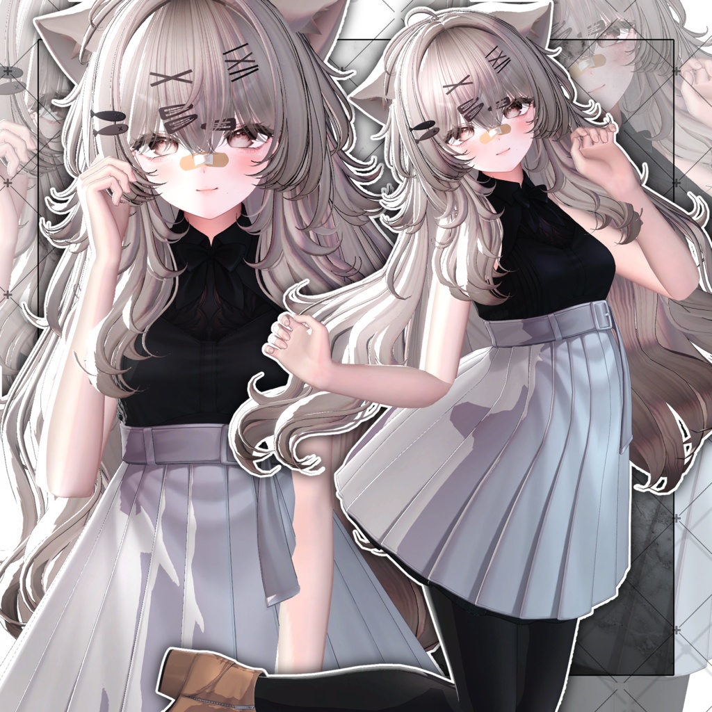 【VRC想定】Lazy Cat Two Side Twin Tail Hair
