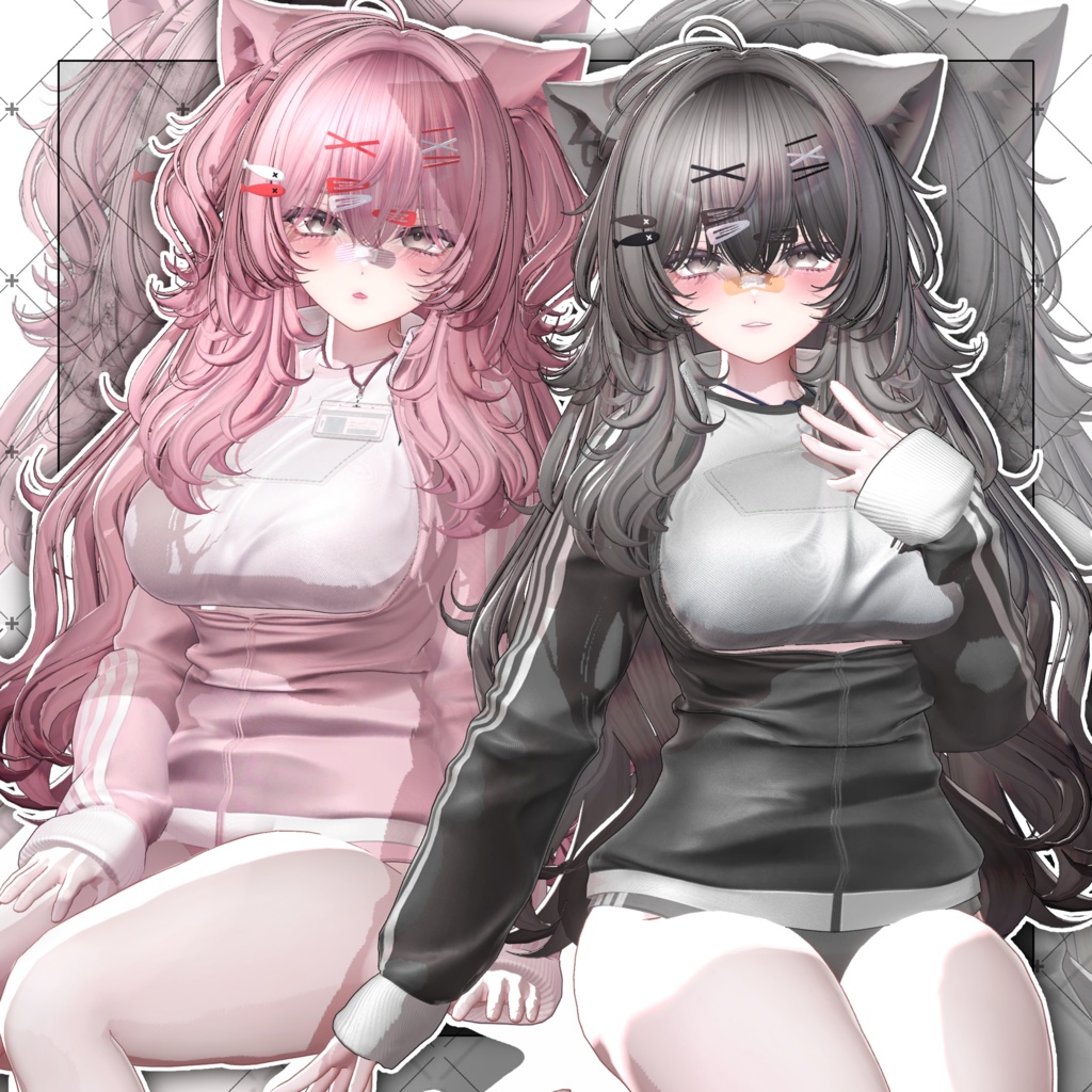 【VRC想定】Lazy Cat Two Side Twin Tail Hair