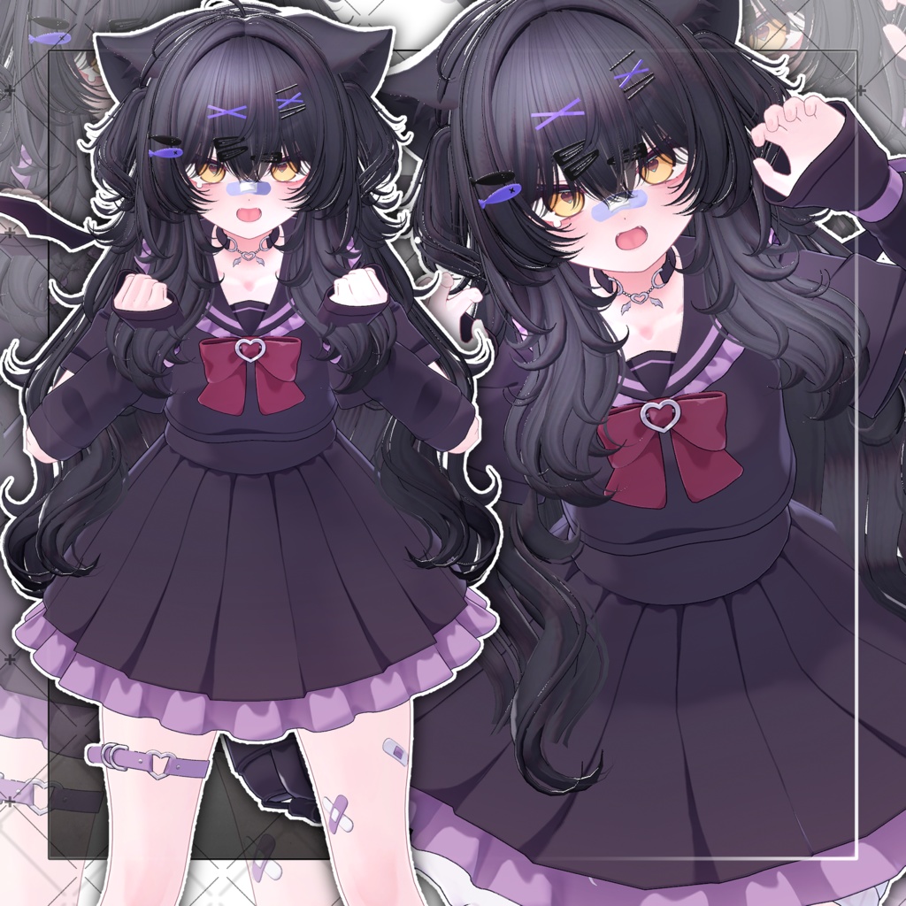 【VRC想定】Lazy Cat Two Side Twin Tail Hair