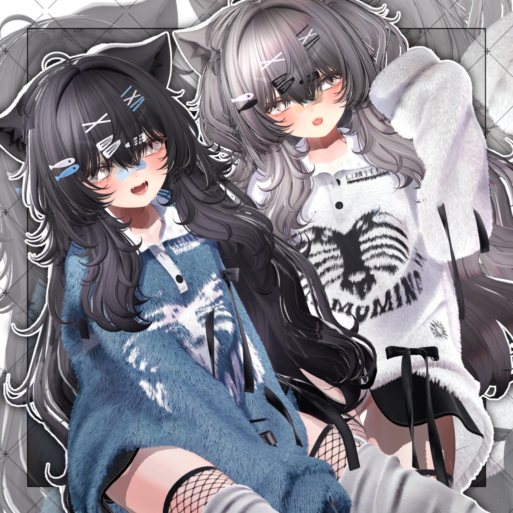 【VRC想定】Lazy Cat Two Side Twin Tail Hair