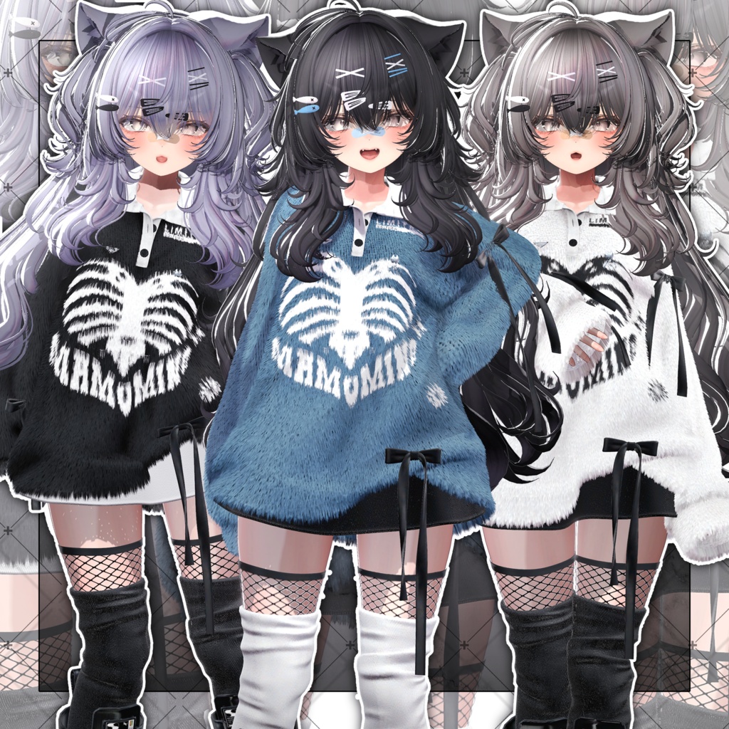 【VRC想定】Lazy Cat Two Side Twin Tail Hair