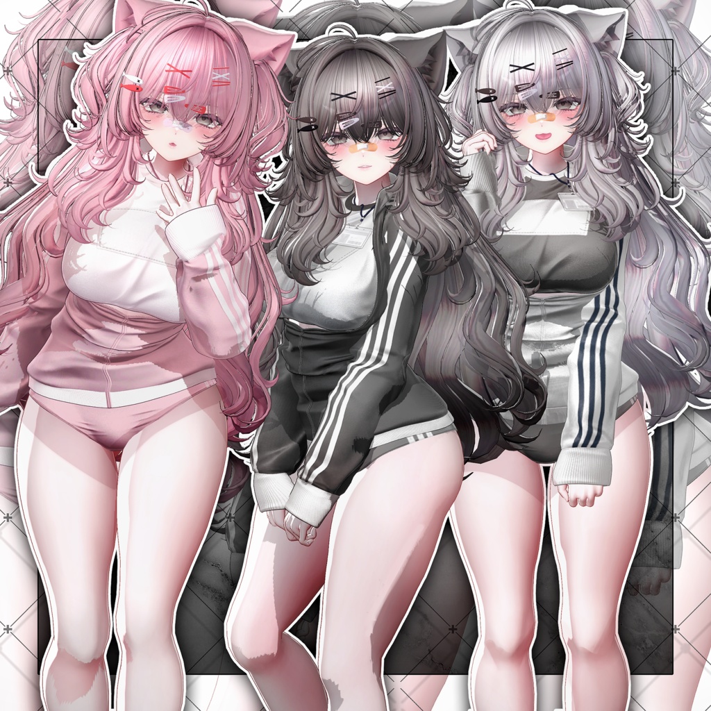 【VRC想定】Lazy Cat Two Side Twin Tail Hair