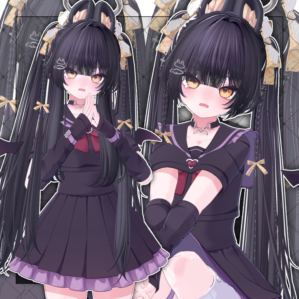 【VRC想定】Rabbit Angel Two Side Twin Tail Hair