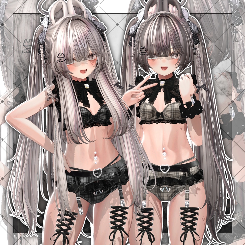 【VRC想定】Rabbit Angel Two Side Twin Tail Hair
