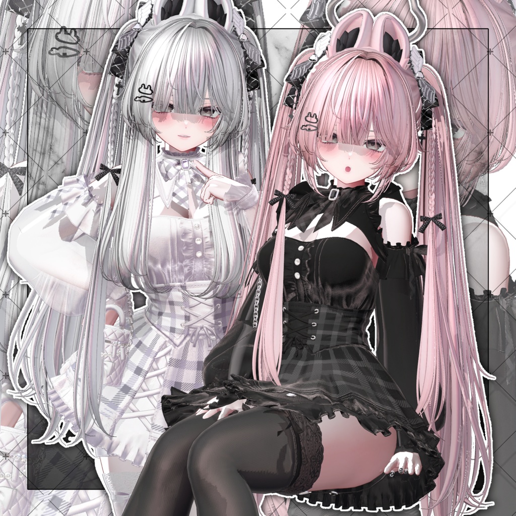 【VRC想定】Rabbit Angel Two Side Twin Tail Hair