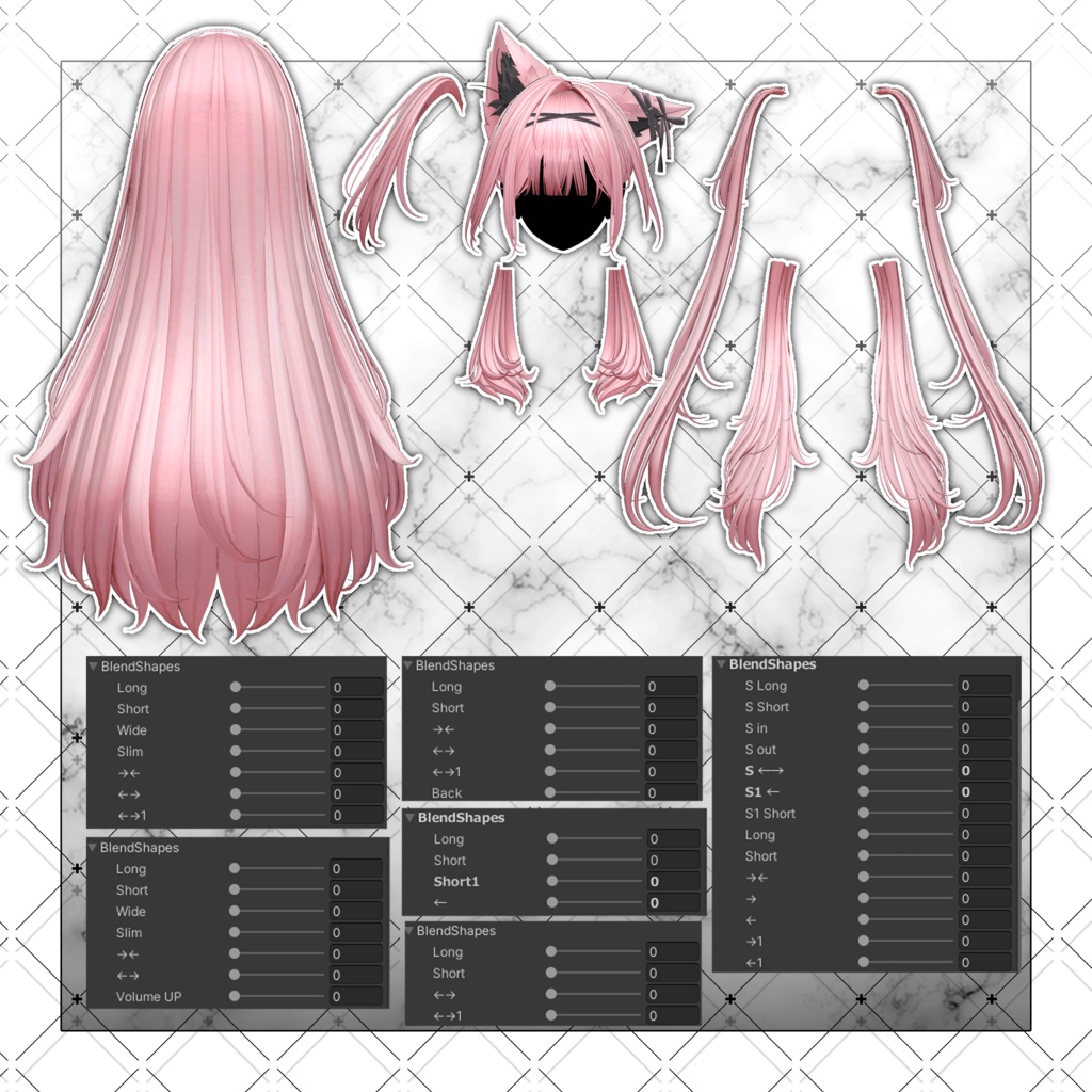 【VRC想定】Luminous Two Side Twin Tail Hair