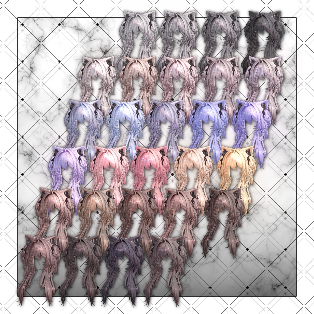 【VRC想定】Coquette Two Side Twin Tail Hair