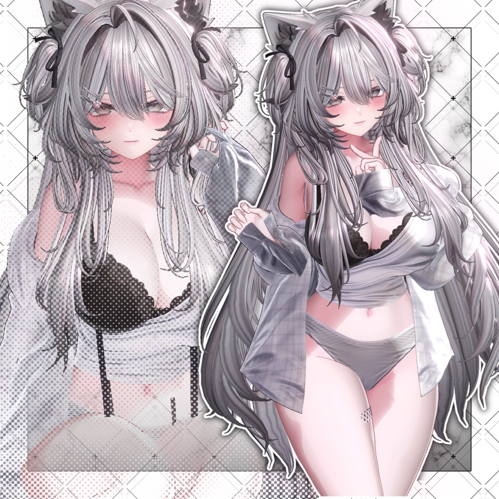 【VRC想定】Coquette Two Side Twin Tail Hair