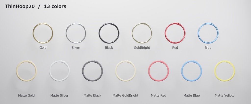【VRChat向け】細フープ 20mm ― Thin Hoop Earring 20mm(13色 / Modular Avatar対応)