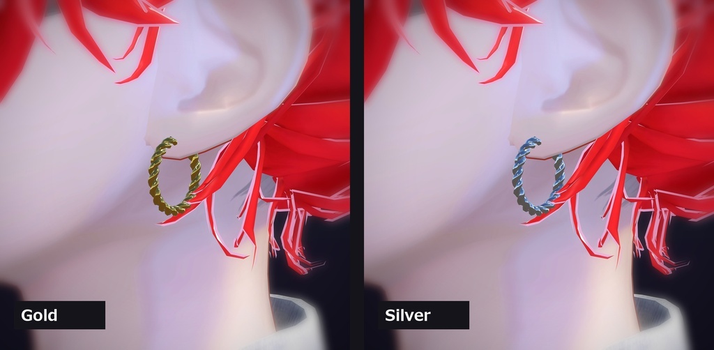 【VRChat向け】ツイストフープ ― Twist Hoop Earring(13色 / Modular Avatar対応)