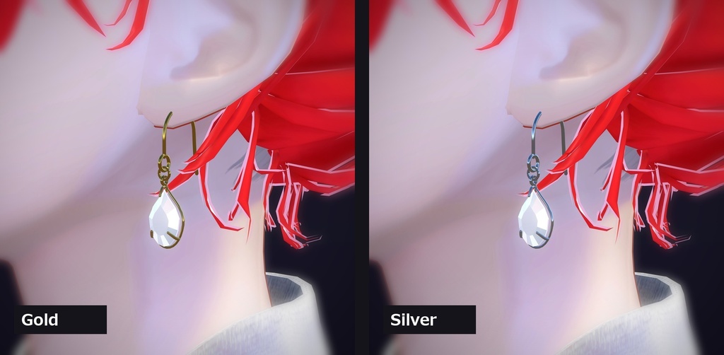 【VRChat向け】ティアドロップ ― Teardrop Stone Earring(13色 / Modular Avatar対応)
