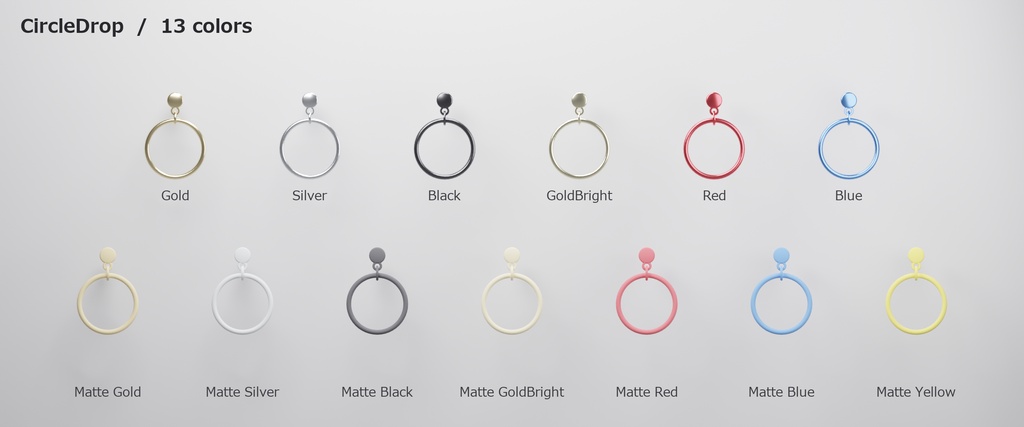 【VRChat向け】サークルドロップ ― Circle Drop Earring(13色 / Modular Avatar対応)