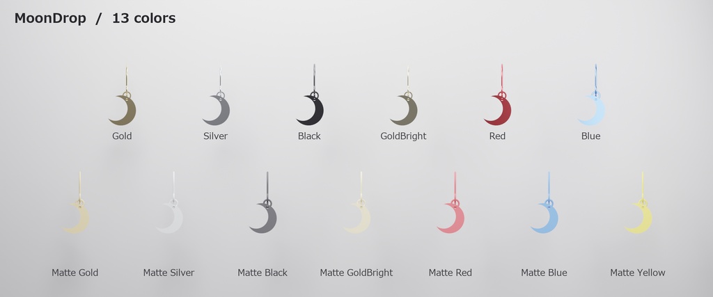 【VRChat向け】三日月 ― Crescent Moon Drop Earring(13色 / Modular Avatar対応)