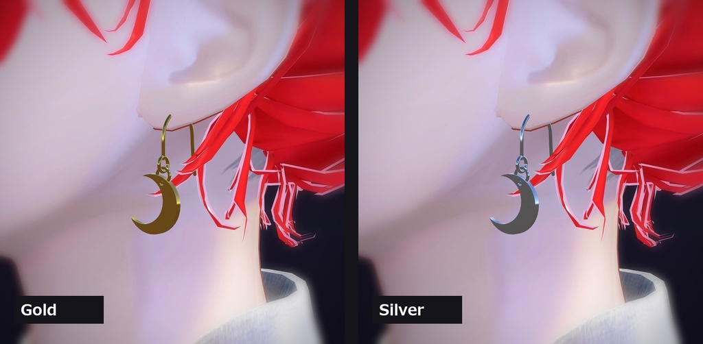 【VRChat向け】三日月 ― Crescent Moon Drop Earring(13色 / Modular Avatar対応)