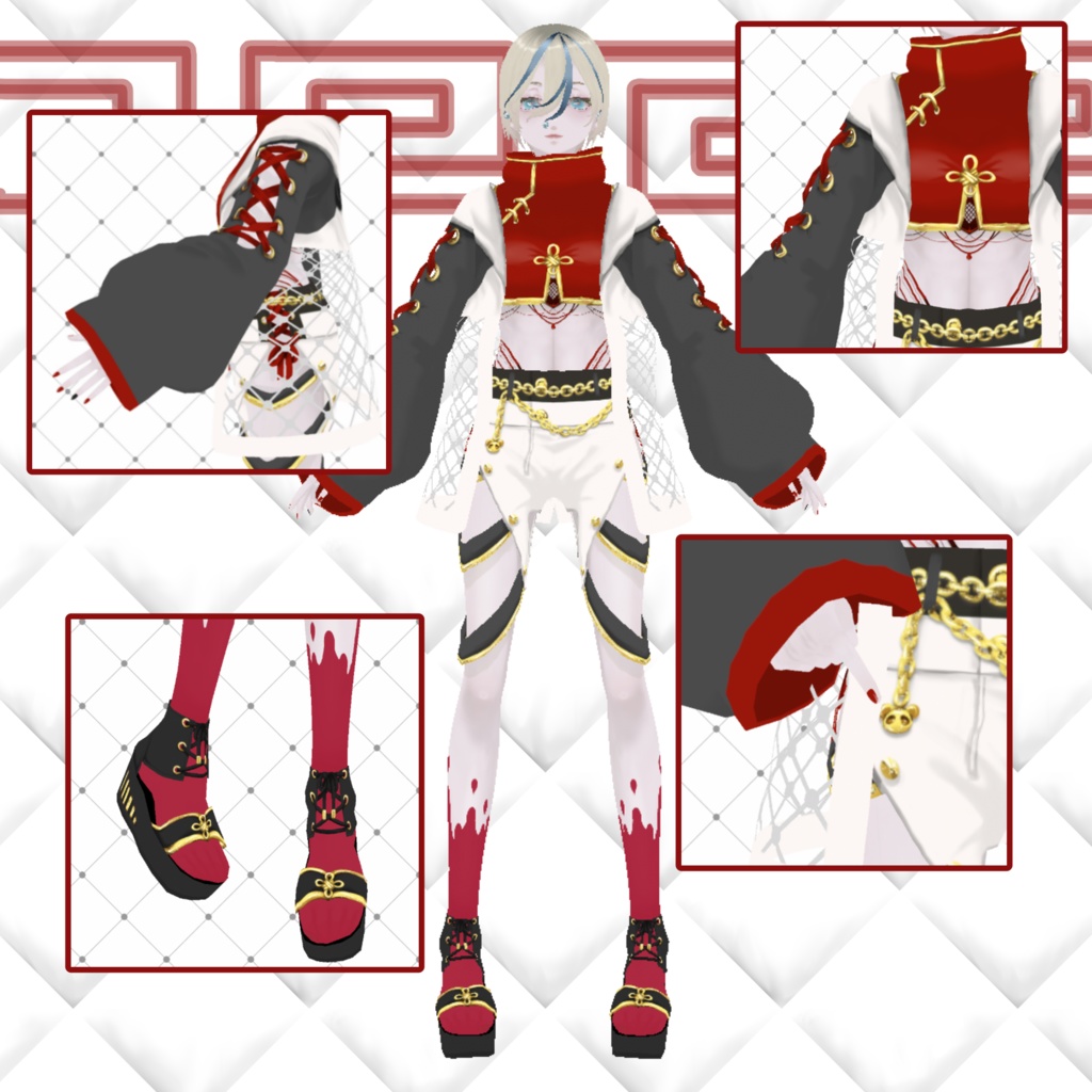 【無料有】パンダパーカー風改変チャイナセット10色【VRoid β版/正式版用】