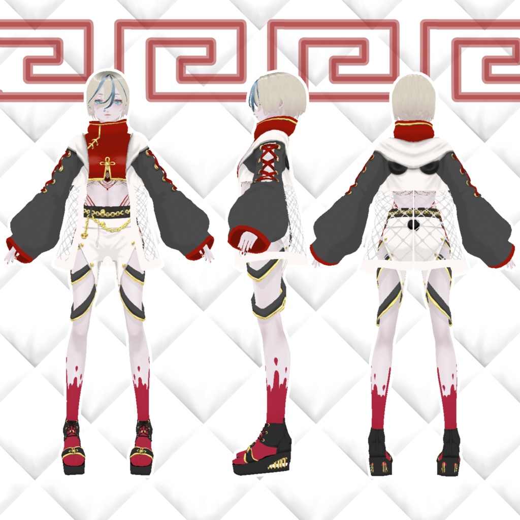 【無料有】パンダパーカー風改変チャイナセット10色【VRoid β版/正式版用】