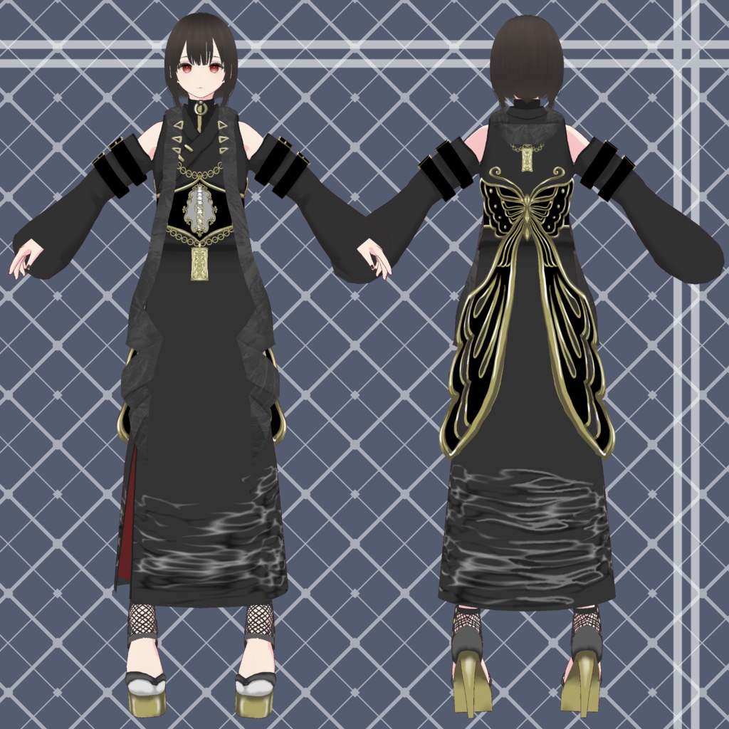 【VRoid用衣装カスタムアイテム】揺らぎ蝶浴衣セット