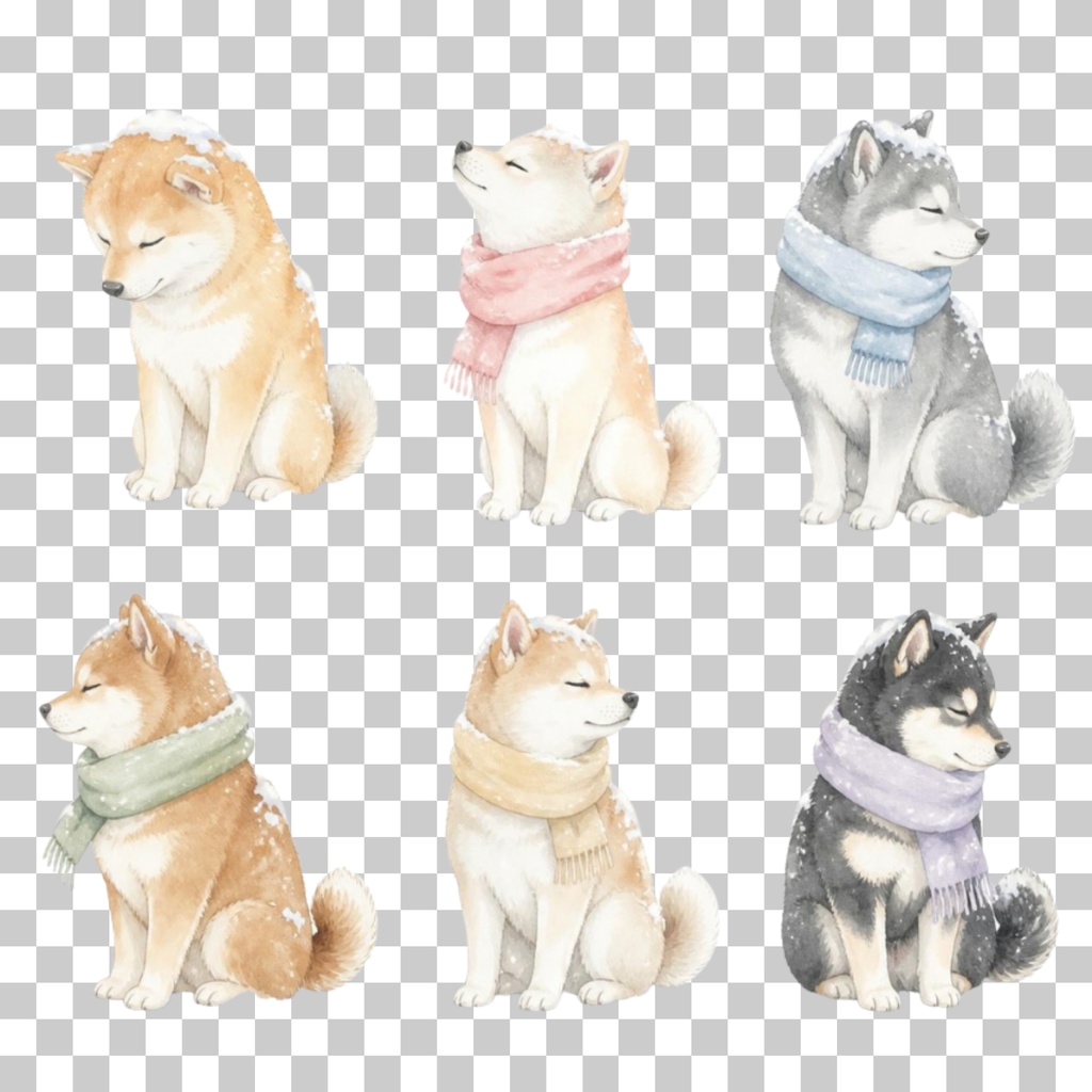 積雪しば 水彩画風 透過素材 / 全6しば×8データ