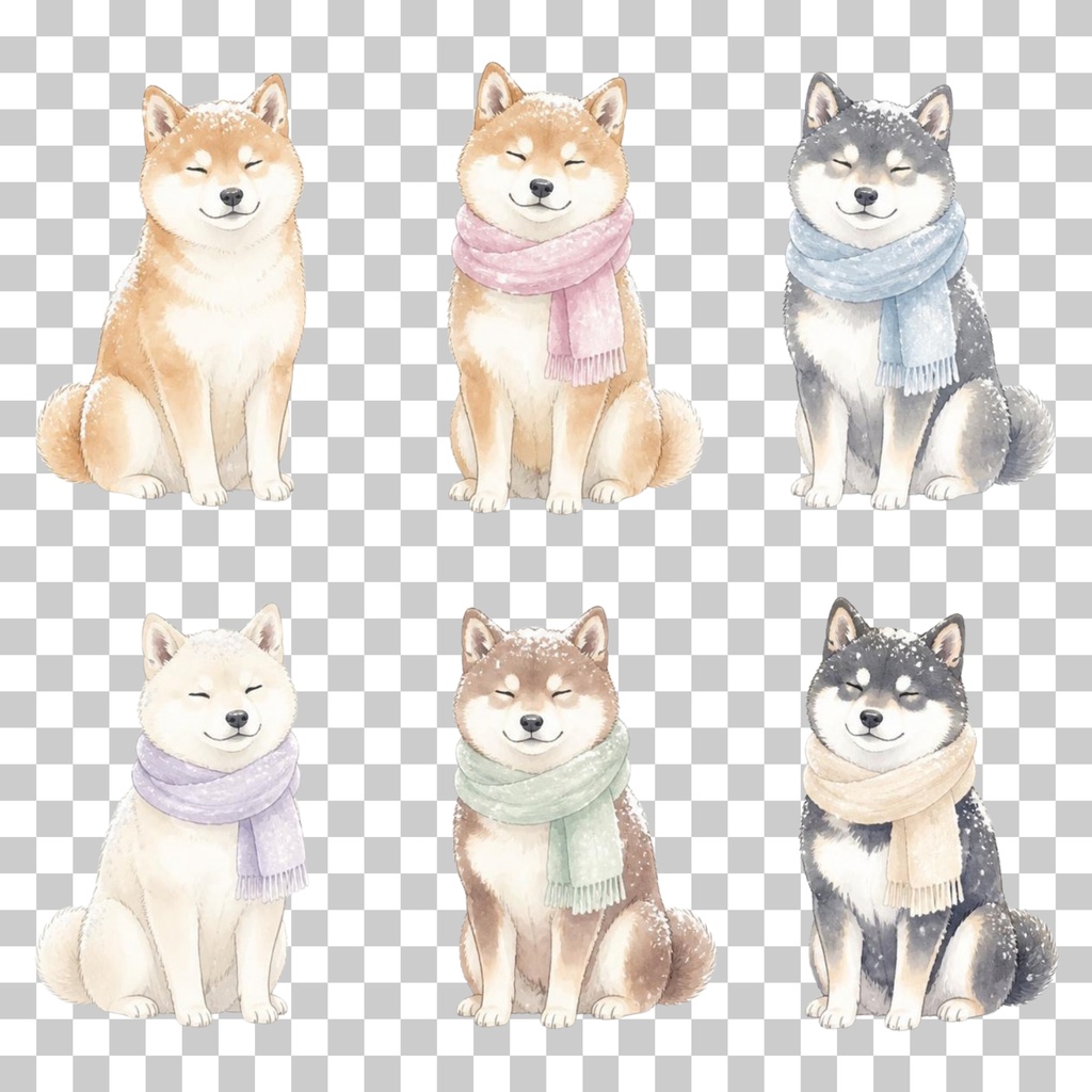 積雪しば 水彩画風 透過素材 / 全6しば×8データ
