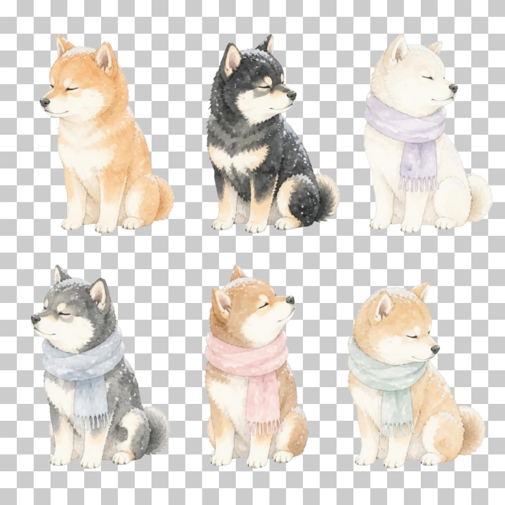 積雪しば 水彩画風 透過素材 / 全6しば×8データ