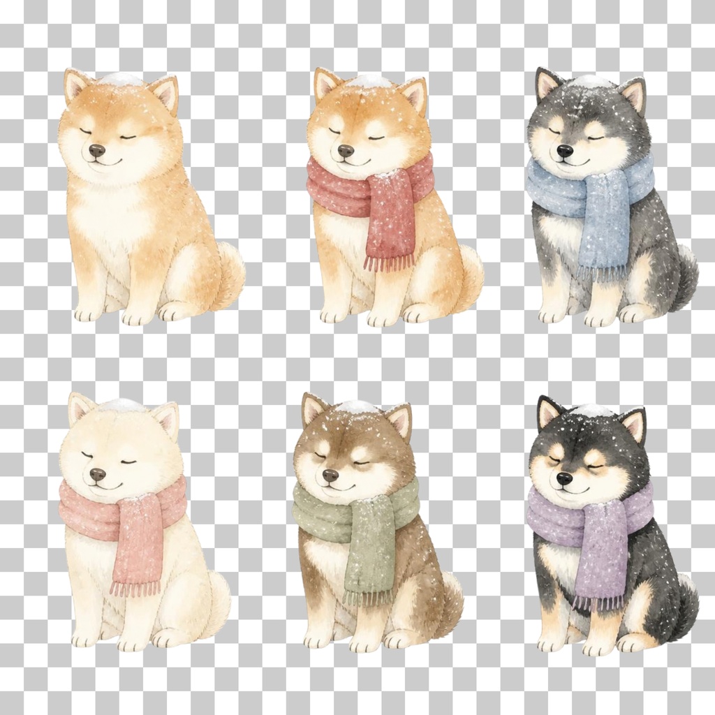 積雪しば 水彩画風 透過素材 / 全6しば×8データ