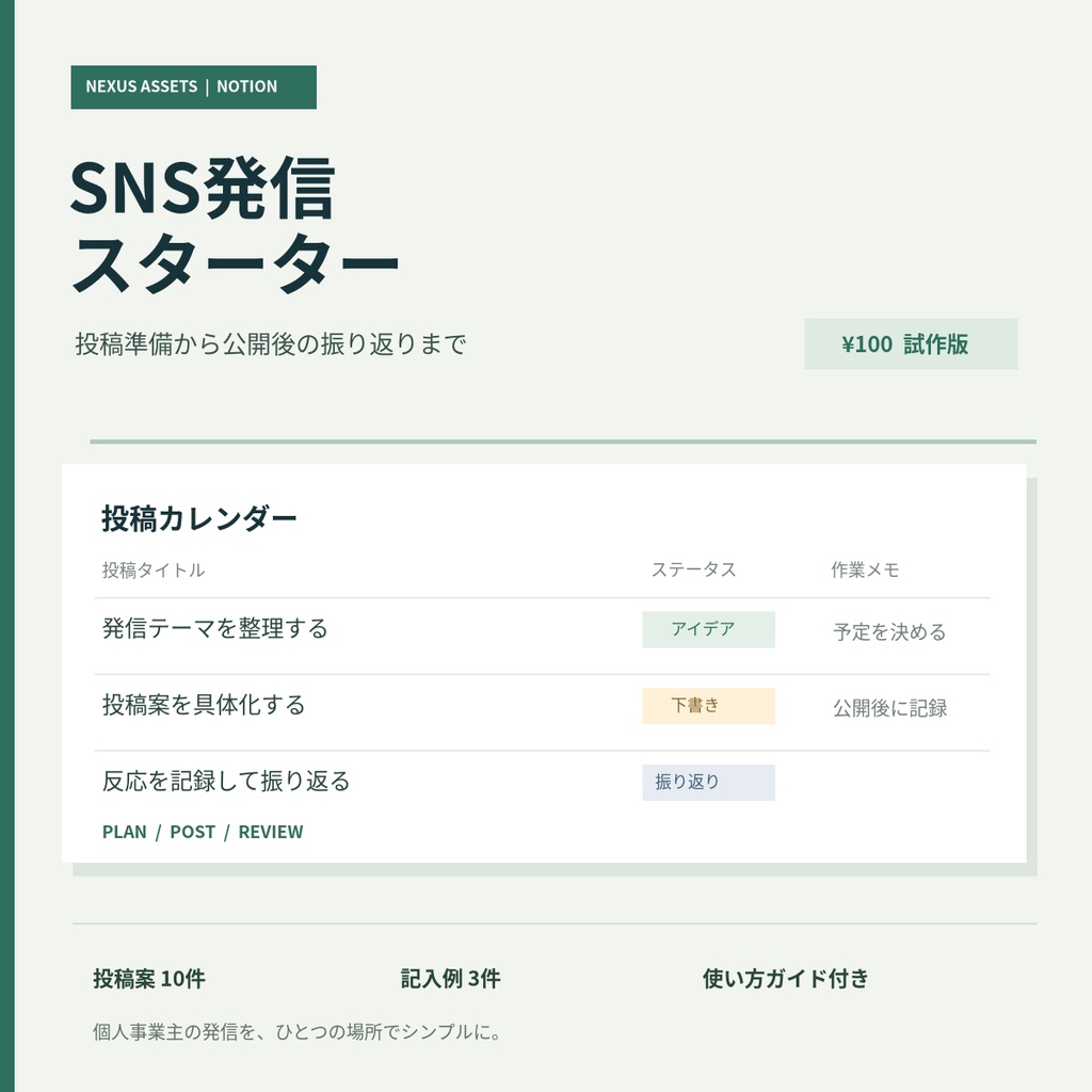 SNS発信スターター｜Notionテンプレート（試作版）