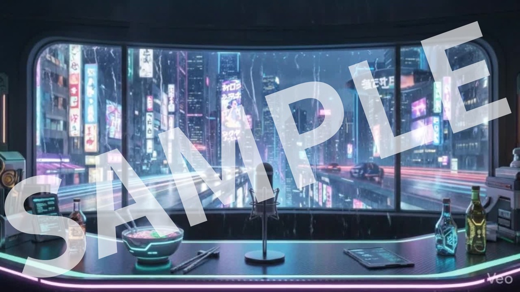 【商用利用OK】サイバーパンク配信素材セット|動く背景+デスク小物12種|VTuber・配信者向けネオン素材【OBS対応】