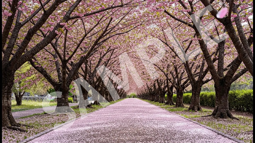 【ループ動画素材】舞い散る桜並木 -カメラ完全固定・シームレス背景- (1920×1080 Full HD)