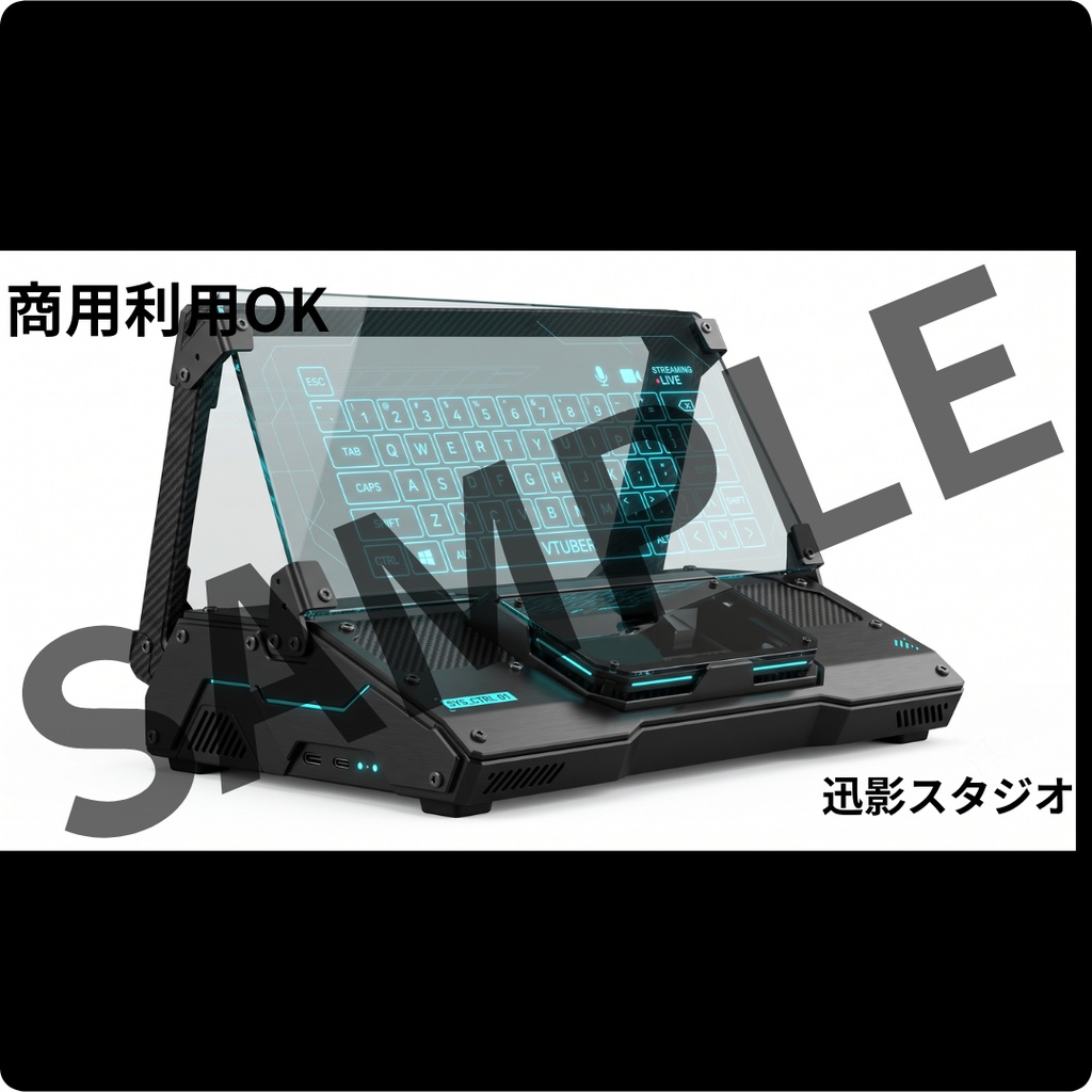 【商用利用OK】マットブラック×サイバーパンク 配信デスク素材35点セット|VTuber向け透過PNG