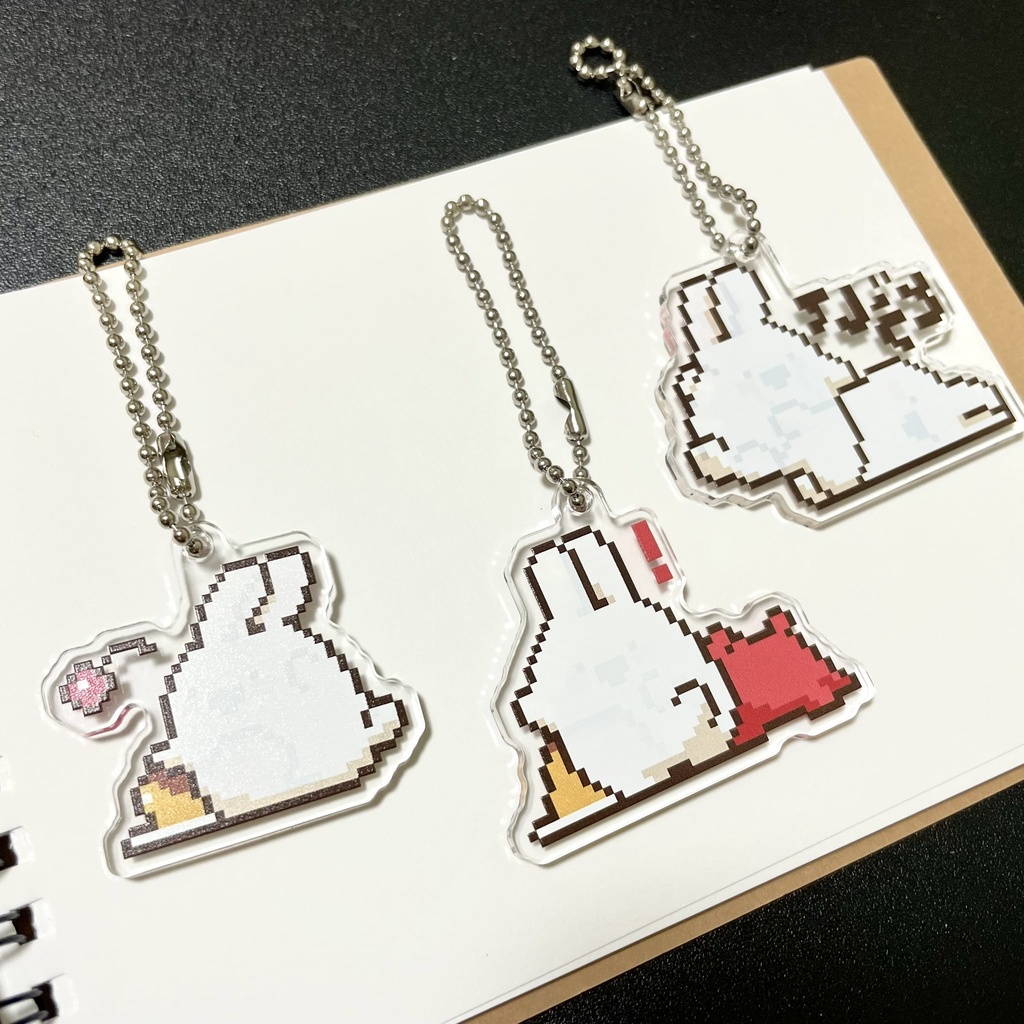 ドコドコうさぎ両面プリントアクリルキーホルダー - Acrylic key ring