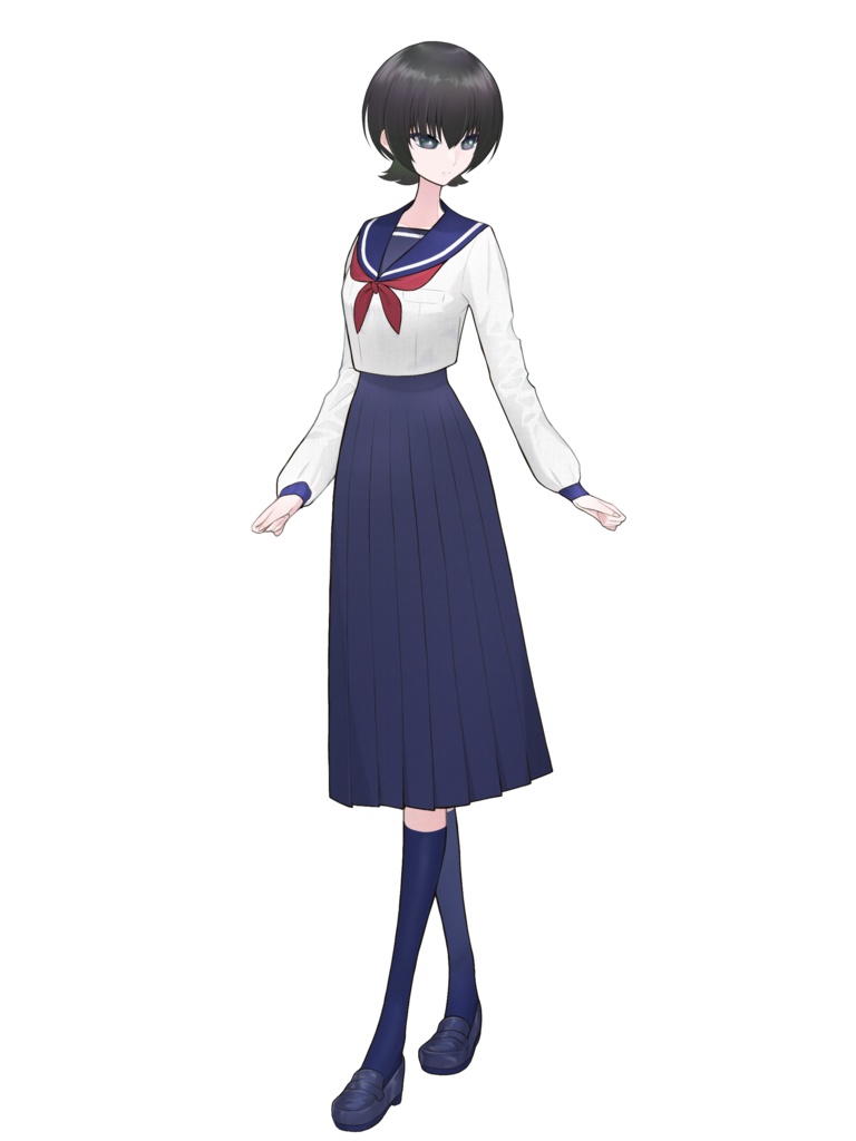 立ち絵素材「女の子1」(セーラー服、黒髪ショート、つり目)