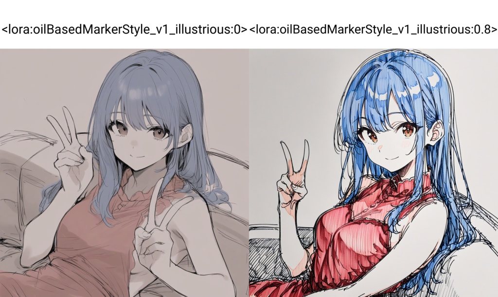 油性マーカーとハッチングの手描き風LoRA【Illustrious1.0/Animagine4.0対応】