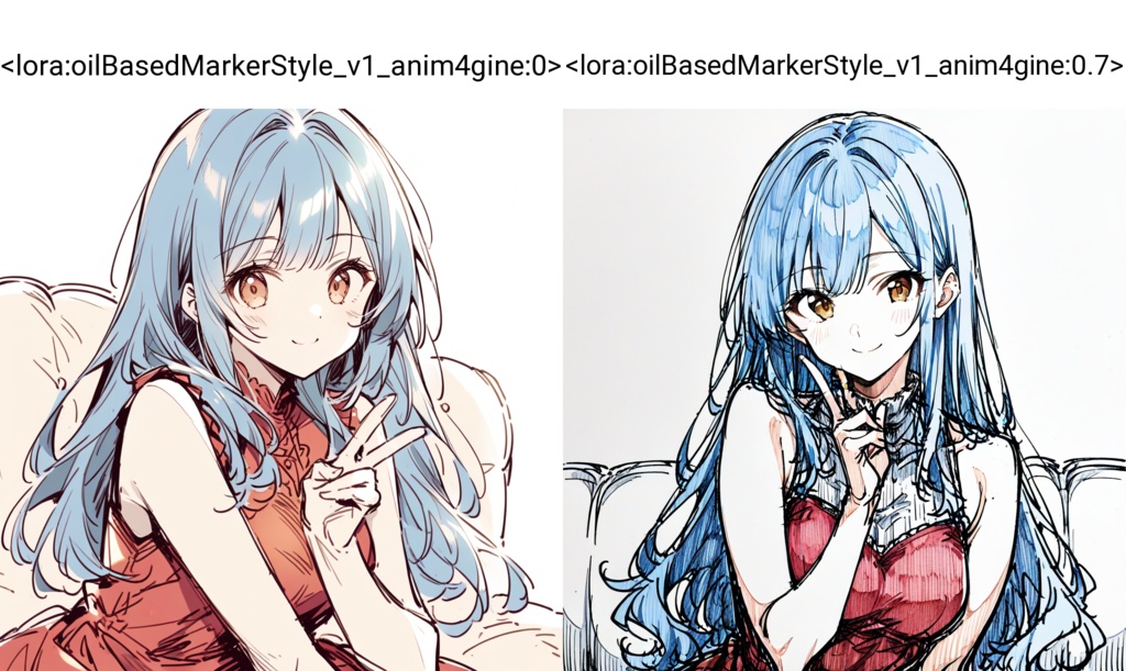 油性マーカーとハッチングの手描き風LoRA【Illustrious1.0/Animagine4.0対応】