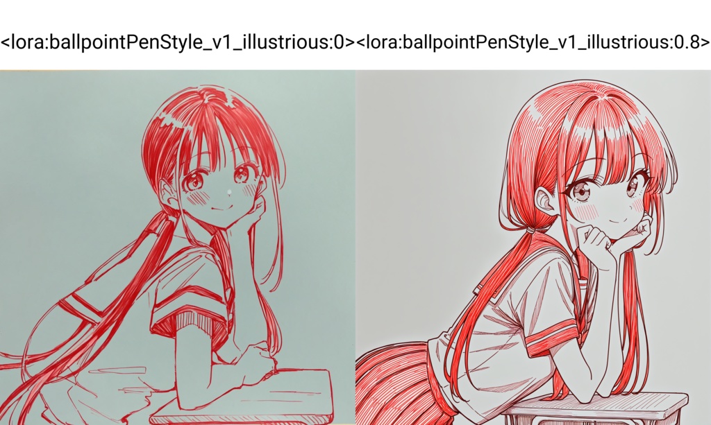 ボールペンとハッチングの手描き風LoRA【Illustrious1.0/Animagine4.0対応】
