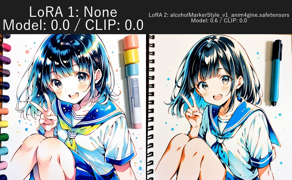 アルコールマーカー風の手描き感が特徴のLoRA【Illustrious1.0/Animagine4.0対応】