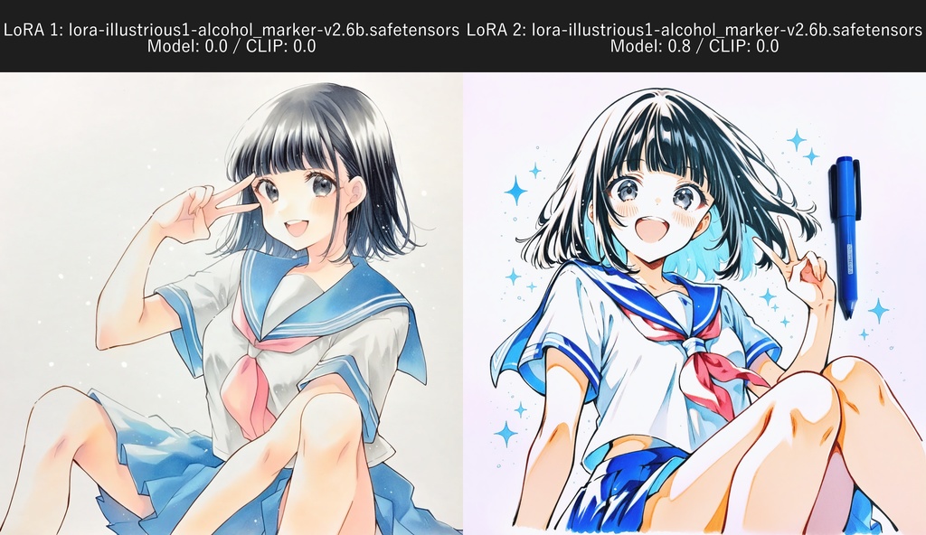 アルコールマーカー風の手描き感が特徴のLoRA【Illustrious1.0/Animagine4.0対応】