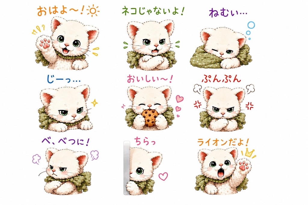 【受注制作】ホワイトライオンの赤ちゃんぬいぐるみ「ゆきだるま」|5ジョイント・しっぽで支えて自立