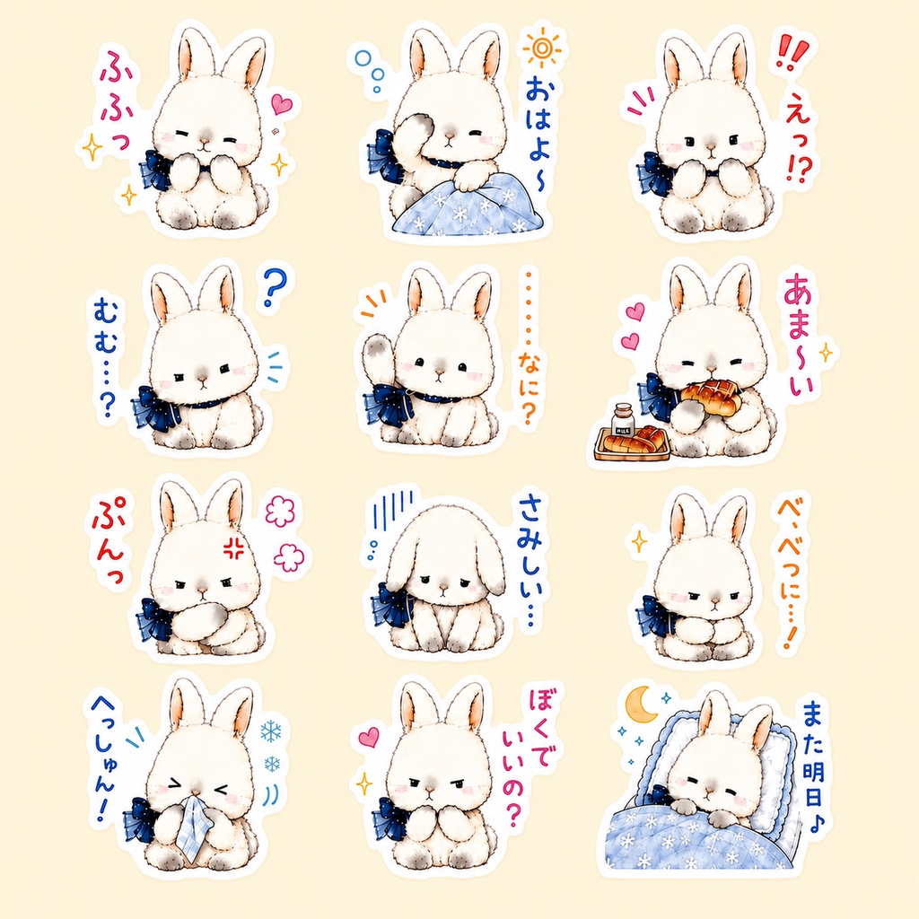 【受注生産】白うさぎのオリジナルぬいぐるみ|シュガー・プリン(クラシック版/5ジョイント・自立)
