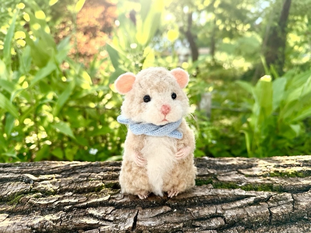 【受注制作】ふわふわキンクマハムスターぬいぐるみ「こむぎ」｜手縫い・ピクニックセット付き
