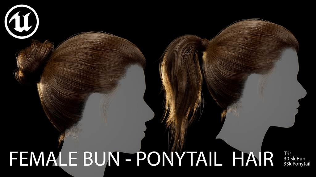 Female Bun-Ponytail hairstyle real time hair (haircards)