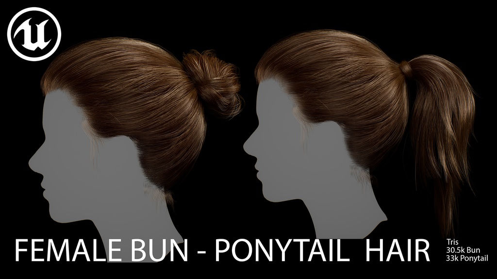 Female Bun-Ponytail hairstyle real time hair (haircards)