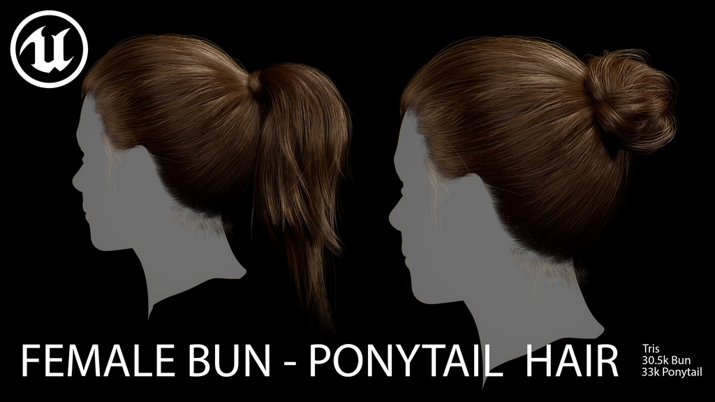 Female Bun-Ponytail hairstyle real time hair (haircards)