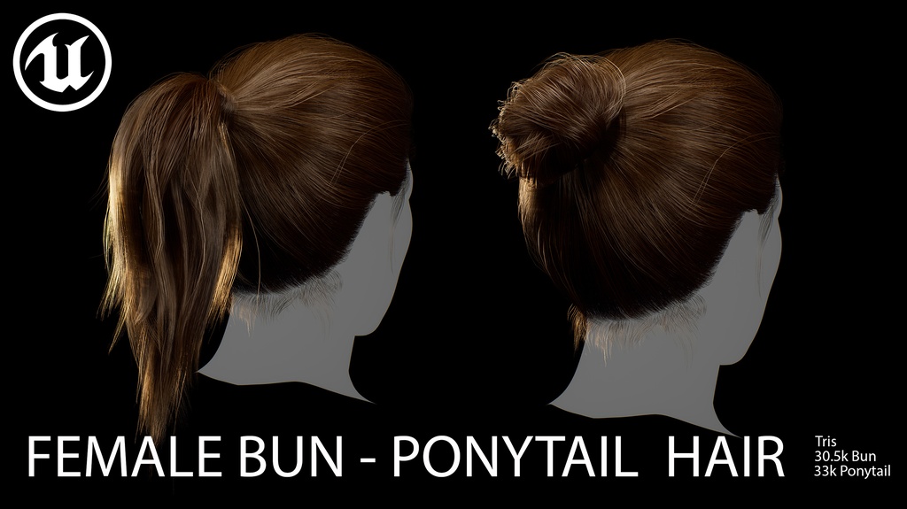 Female Bun-Ponytail hairstyle real time hair (haircards)