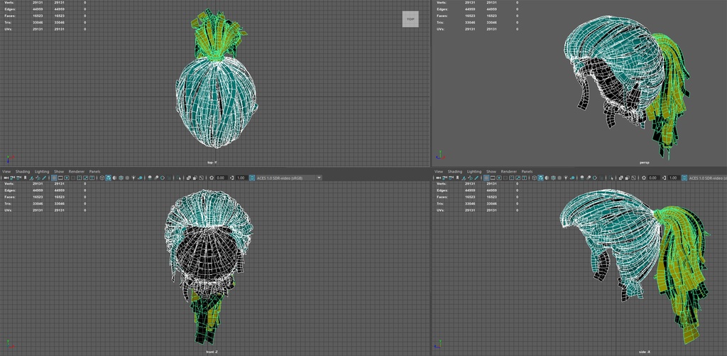 Female Bun-Ponytail hairstyle real time hair (haircards)