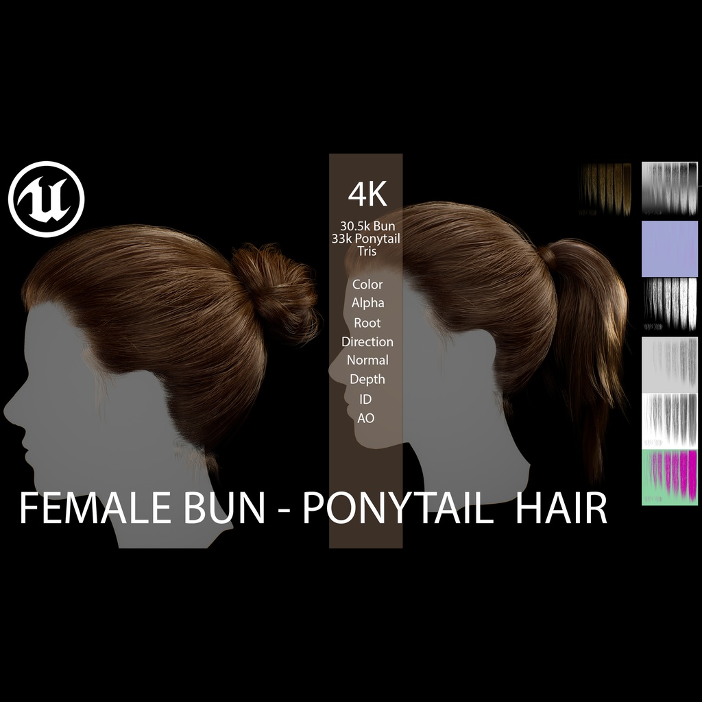 Female Bun-Ponytail hairstyle real time hair (haircards)