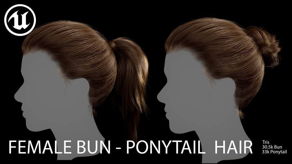 Female Bun-Ponytail hairstyle real time hair (haircards)