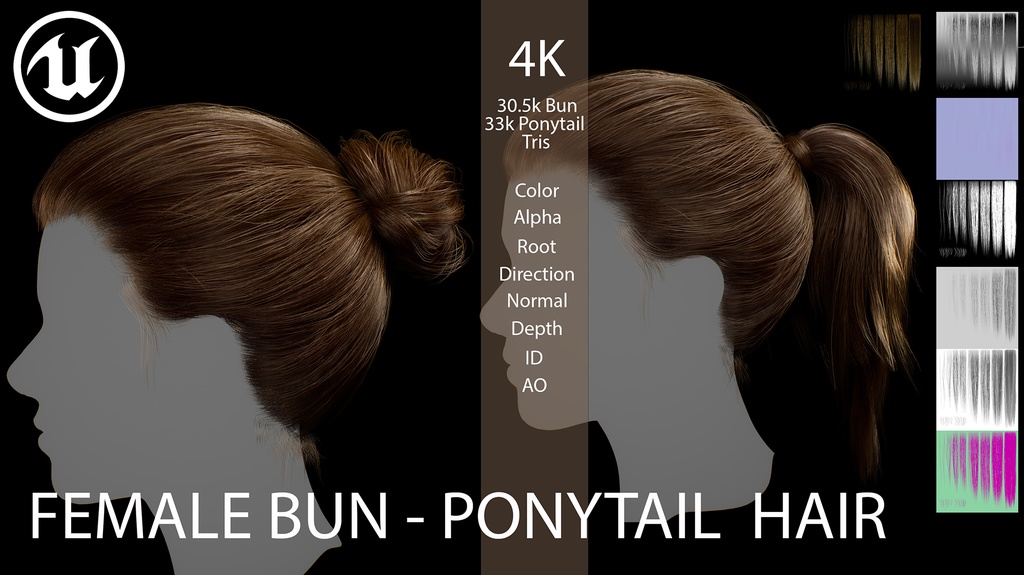 Female Bun-Ponytail hairstyle real time hair (haircards)