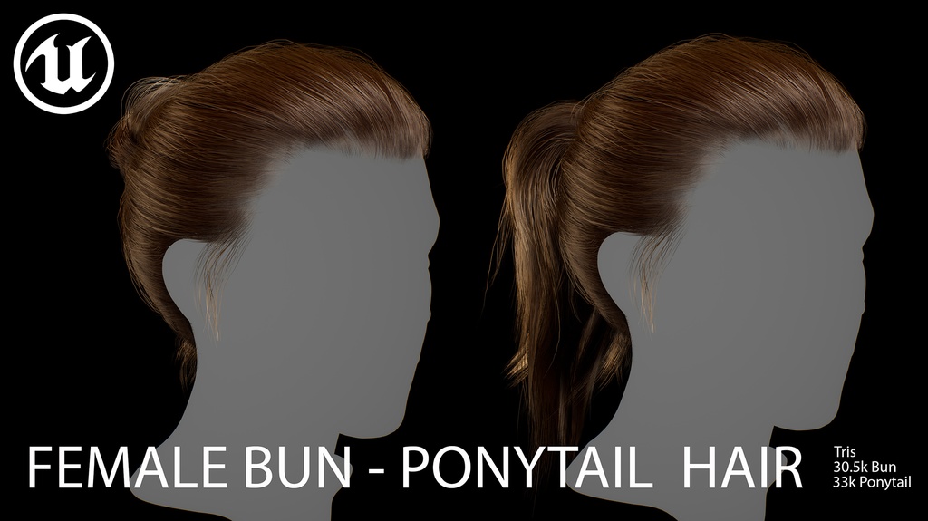 Female Bun-Ponytail hairstyle real time hair (haircards)