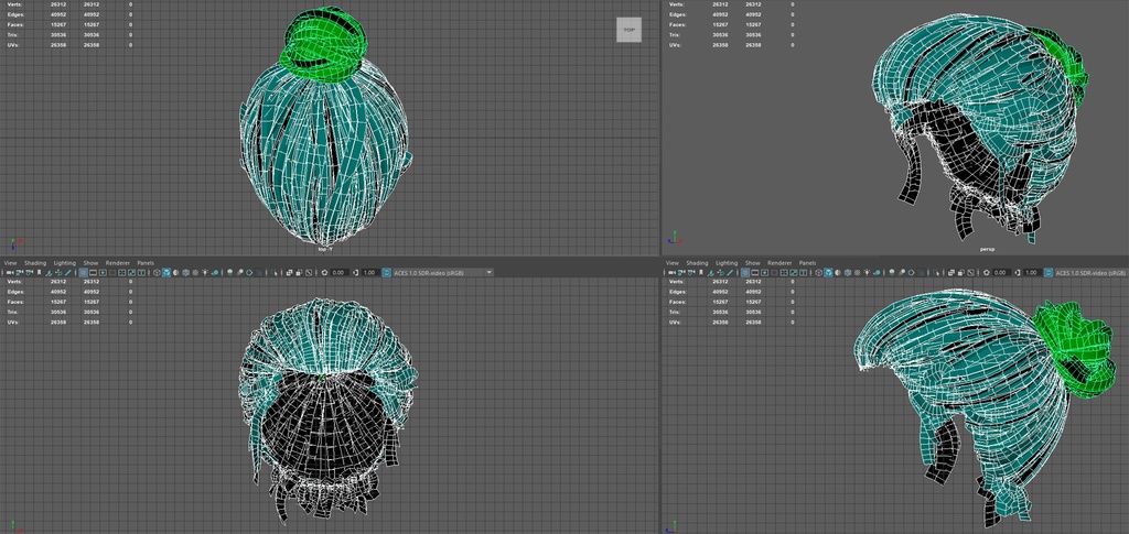 Female Bun-Ponytail hairstyle real time hair (haircards)