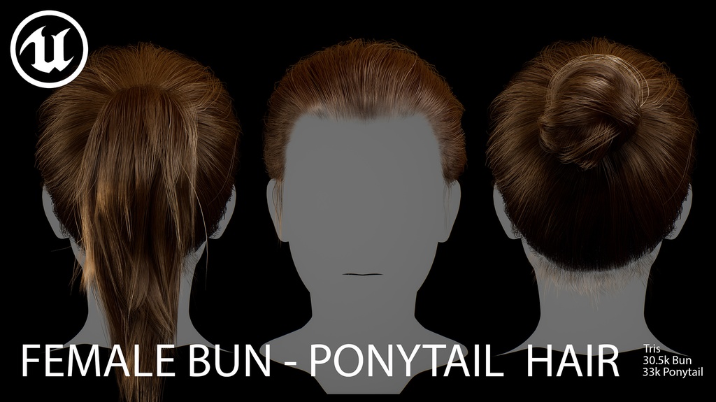Female Bun-Ponytail hairstyle real time hair (haircards)